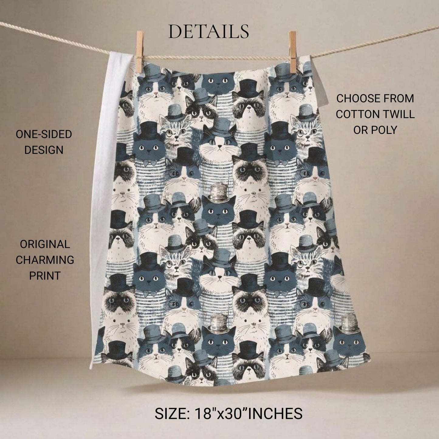 Cat Kitchen Towel Home Chef Meal Prepper Foodie Gift Tea Lover Cat Parent Tea Drinker Cotton Cloth Dish Housewarming Victorian Gentleman