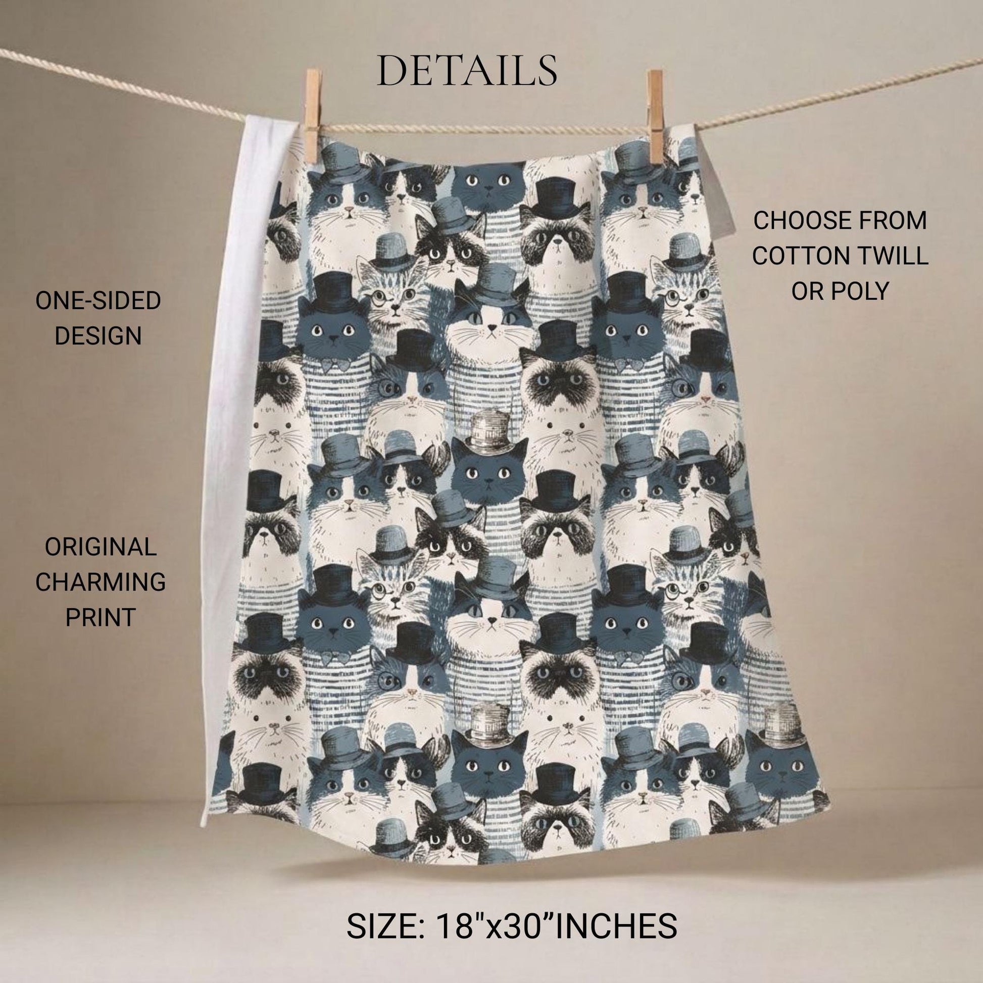 Cat Kitchen Towel Home Chef Meal Prepper Foodie Gift Tea Lover Cat Parent Tea Drinker Cotton Cloth Dish Housewarming Victorian Gentleman
