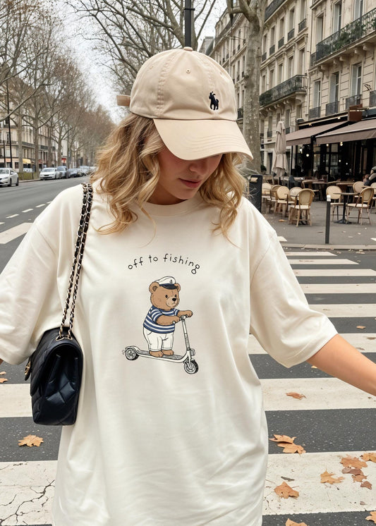 Retro Graphic Nautical Beach Life Tshirt Comfort Color Dyed T-shirt Cottagecore Oversized Lake Life Bear Tee Off to Scooter Fishing Lover