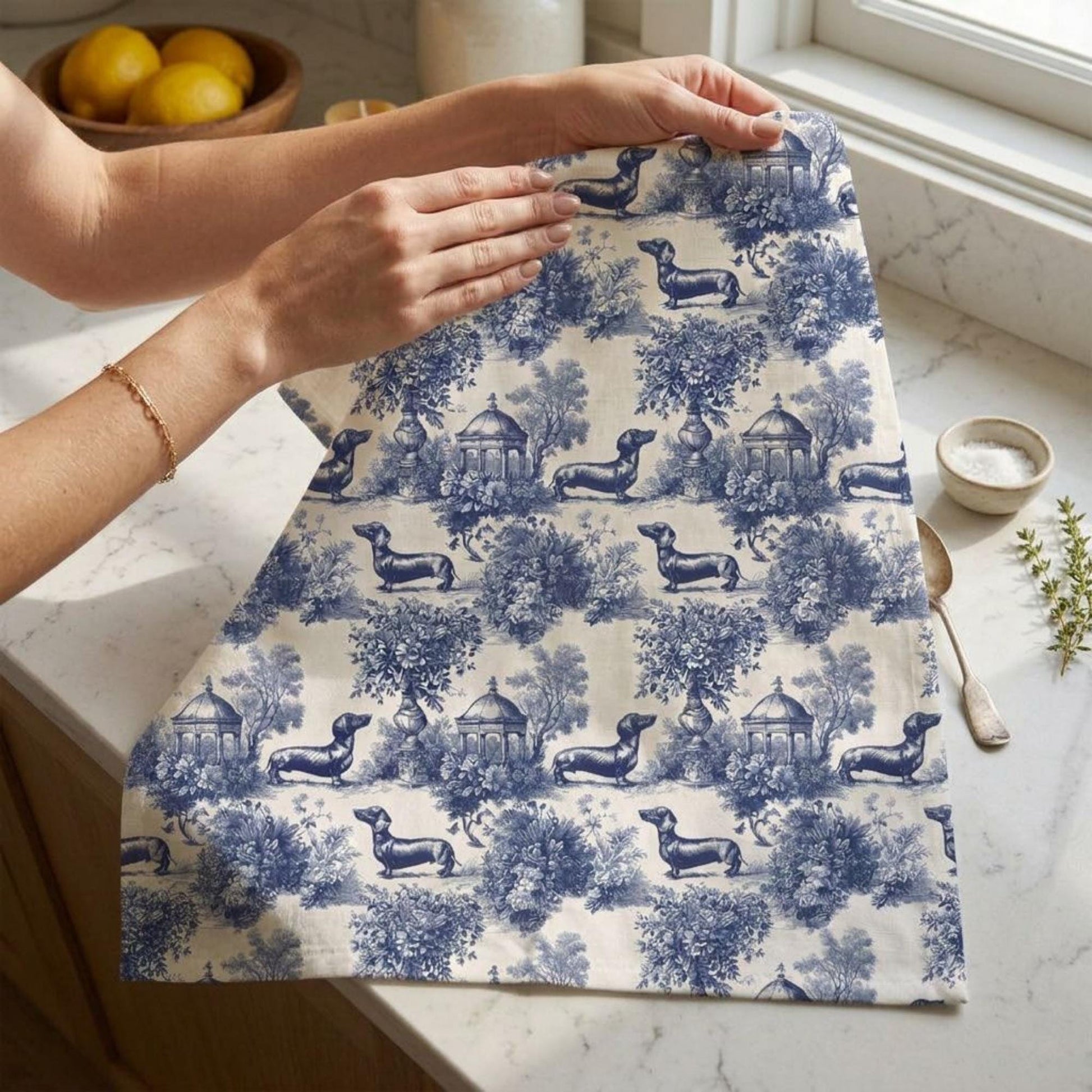Dachshund Kitchen Tea Towel French Toile Gift Parent Dog Mom Dad Wiener Pet Parent Kitchen Decor Dachshund Pet Animal Lover Birthday Gift