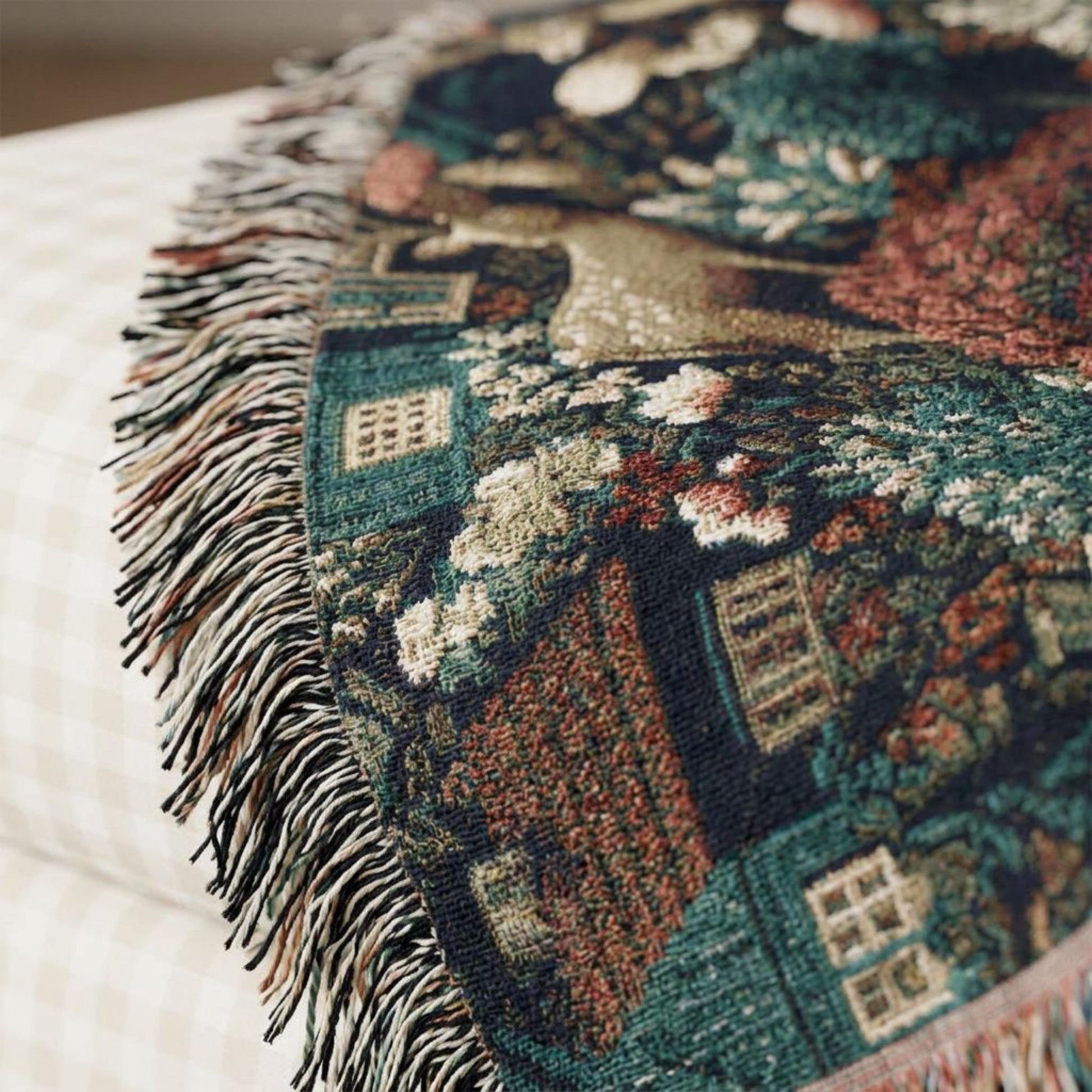 Autumn Throw Blanket Tapestry Woven Wildlife Country Rustic Home Design Living Room Throw Holiday Blanket Cottagecore Farmhouse Cottage