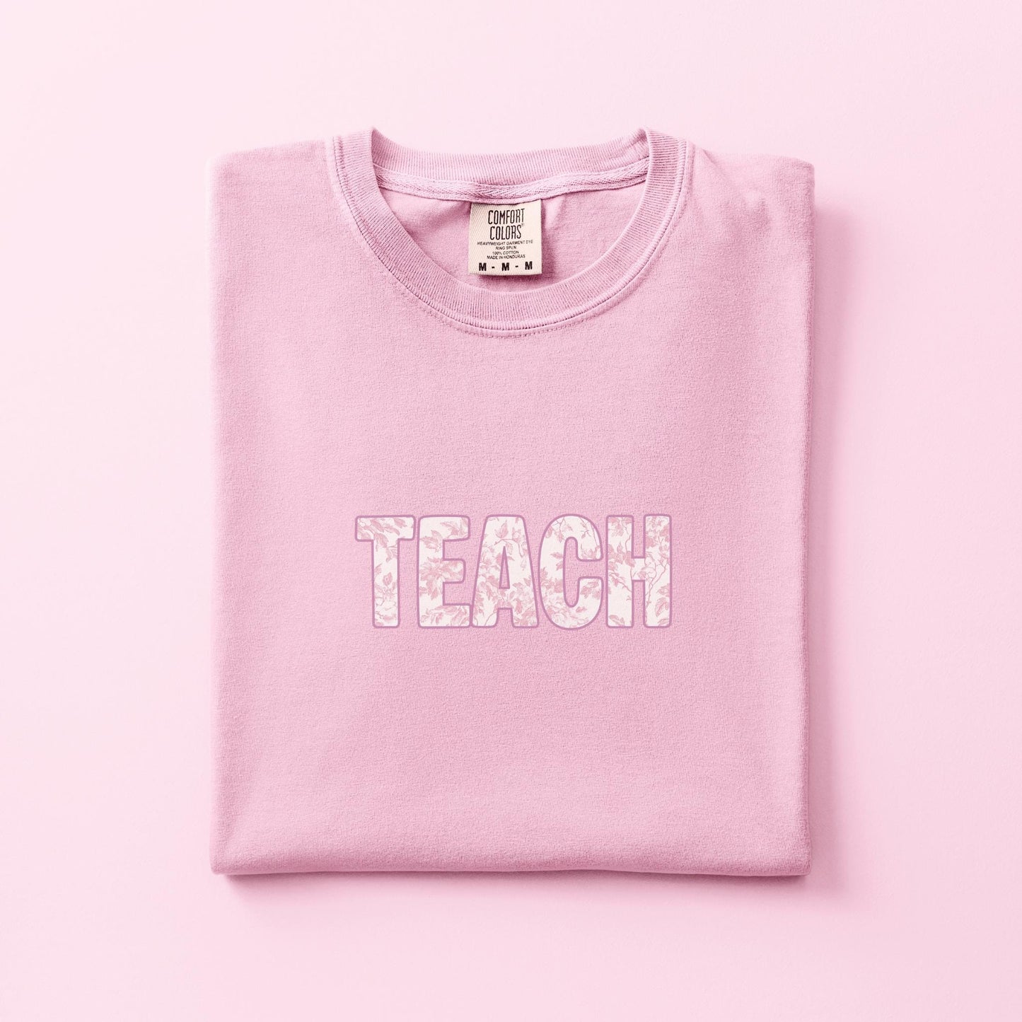 pink french toile teach graphic t-shirt comfort color garment dyed tee