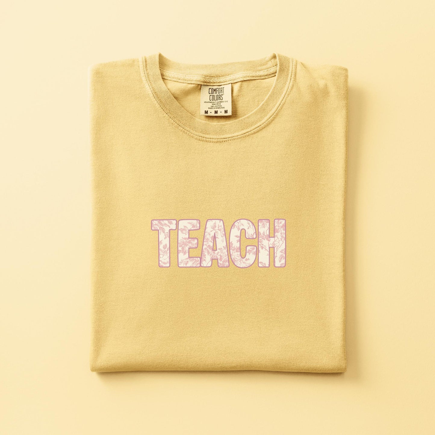 pink french toile teach graphic t-shirt comfort color garment dyed tee