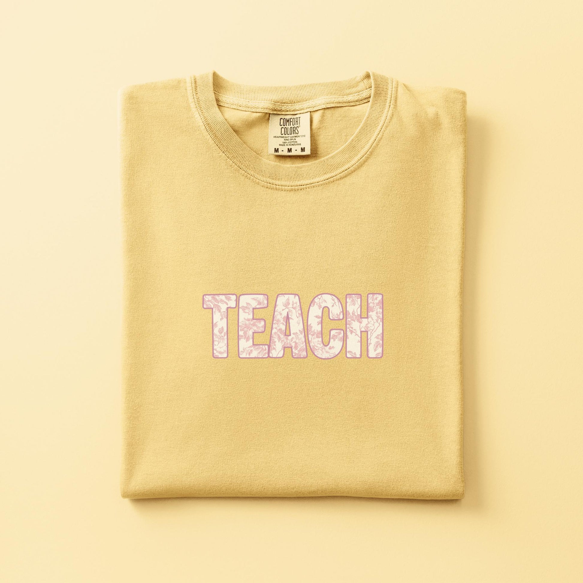 pink french toile teach graphic t-shirt comfort color garment dyed tee