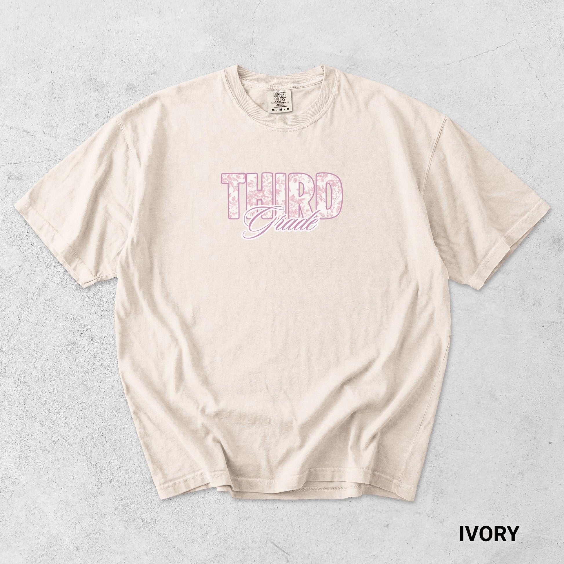 Pink French toile third grade level teacher back to school class preppy graphic t-shirt comfort color garment dyed tee