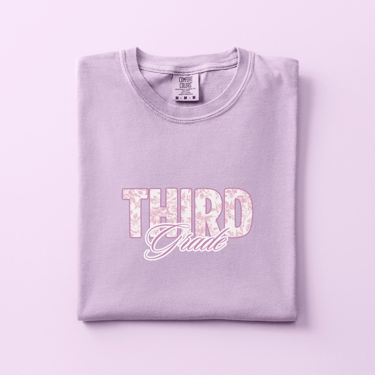 Pink French toile third grade level teacher back to school class preppy graphic t-shirt comfort color garment dyed tee