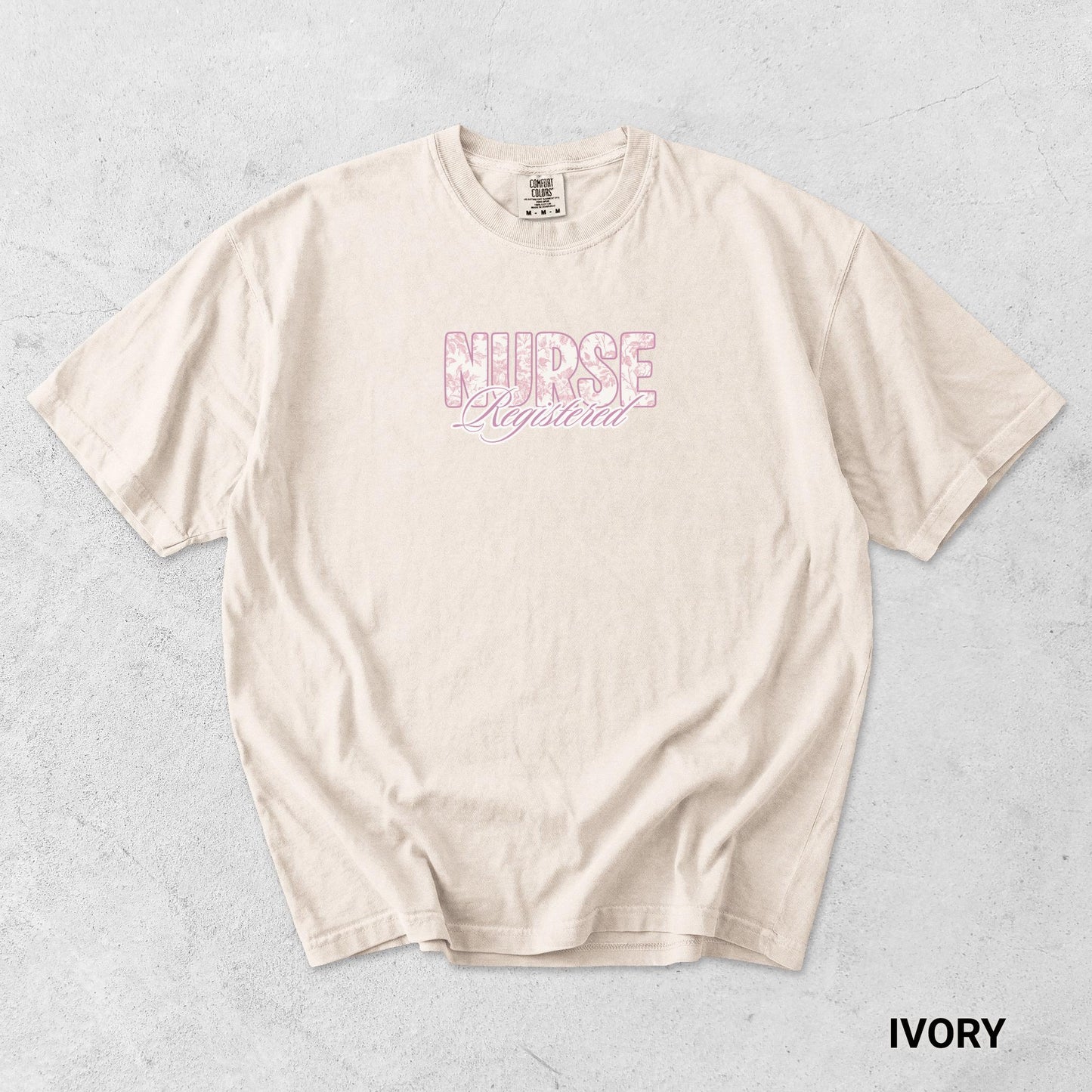 pink french toile registered nurse graphic t-shirt comfort color graphic tshirt