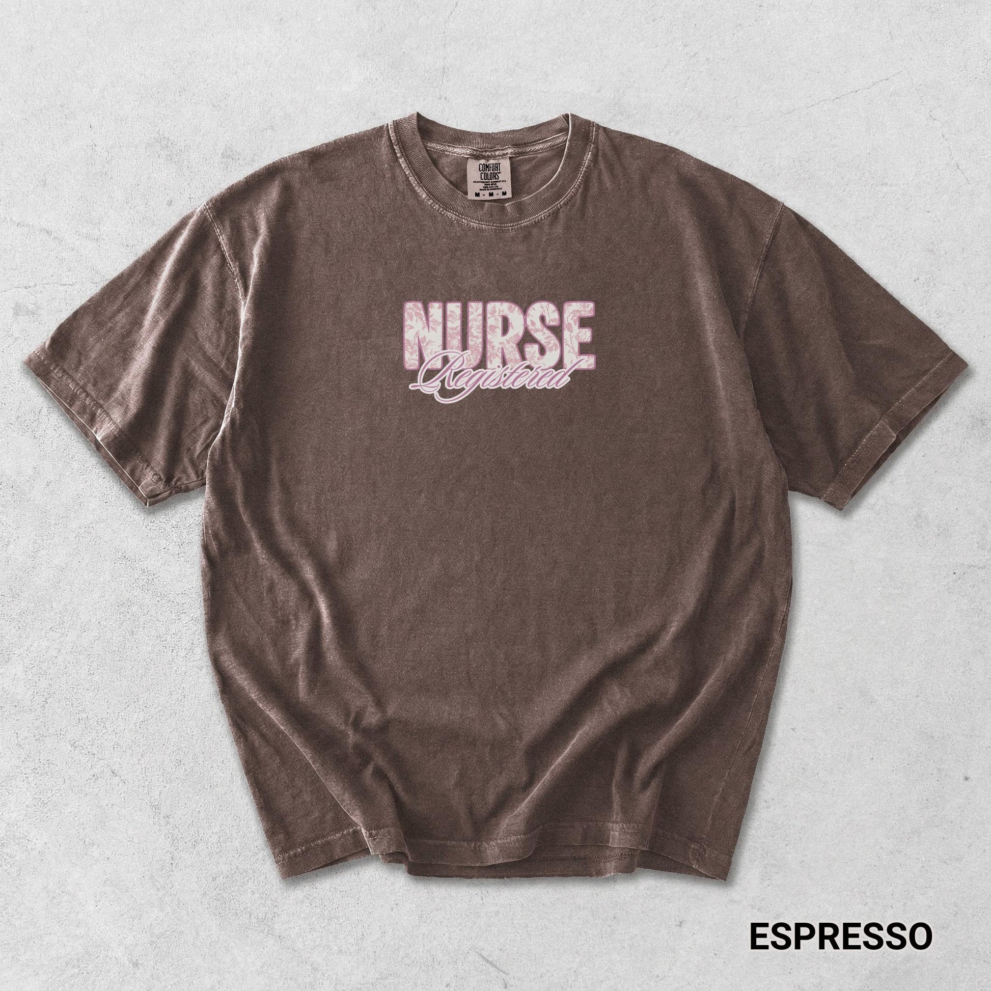 pink french toile registered nurse graphic t-shirt comfort color graphic tshirt