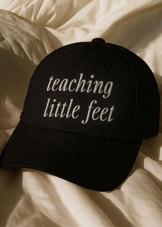 Teacher Appreciation Gift Baseball Cap Embroidered Teaching Little Feet Script Design Preschool Educator Present Cotton Hat One Size Fits Most Comfortable Casual Wear Perfect Daycare Instructor Toddler Coach Kids Classroom Essential