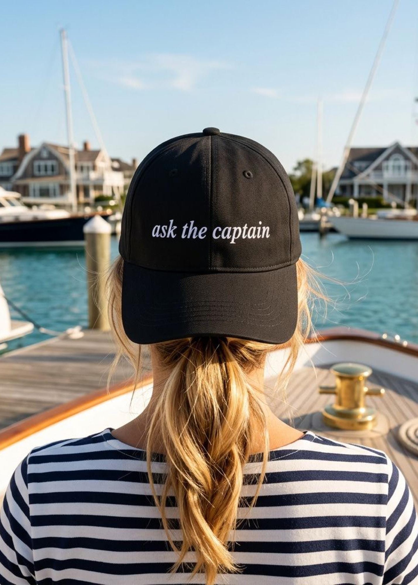 Boat Owner Gift Captain Hat Embroidered Text Baseball Cap Sailing Enthusiast Present Yacht Club Accessory Lake Life Style Nautical Fashion Cotton Construction Adjustable Fit Curved Brim Design Maritime Lifestyle Boating Adventure Essential