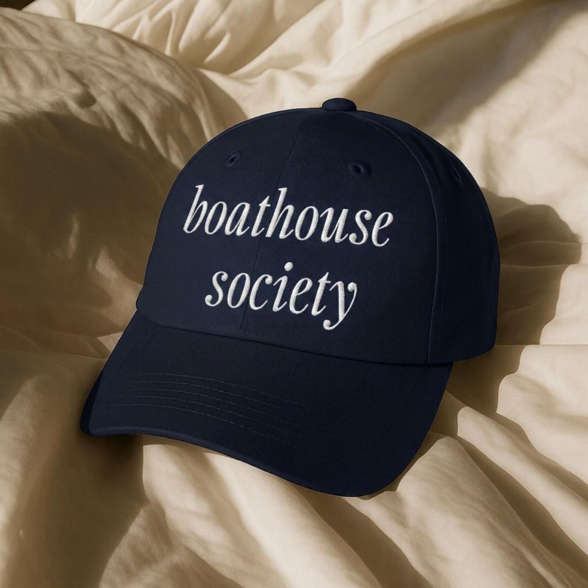 Navy Dad Hat Embroidered Text Baseball Cap Adjustable Strap Brass Buckle Boat Owner Yacht Club Sailing Sport Lake House Cabin Life Camp