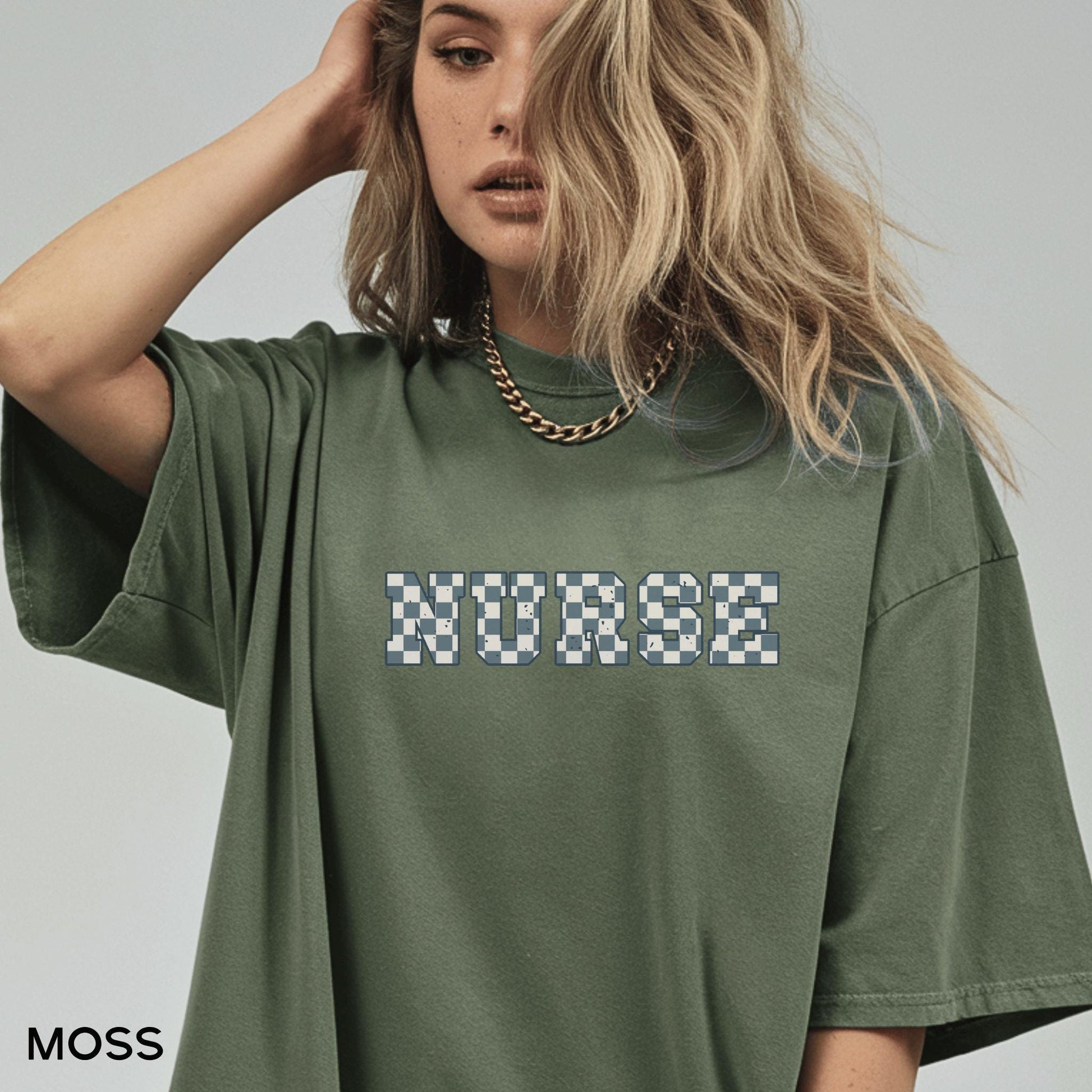 Gift for Registered Nurse Checkered Garment Dyed Comfort Color T-shirt Graphic RN Student Nurse Casual Trendy Tshirt Nurse Appreciation Tee