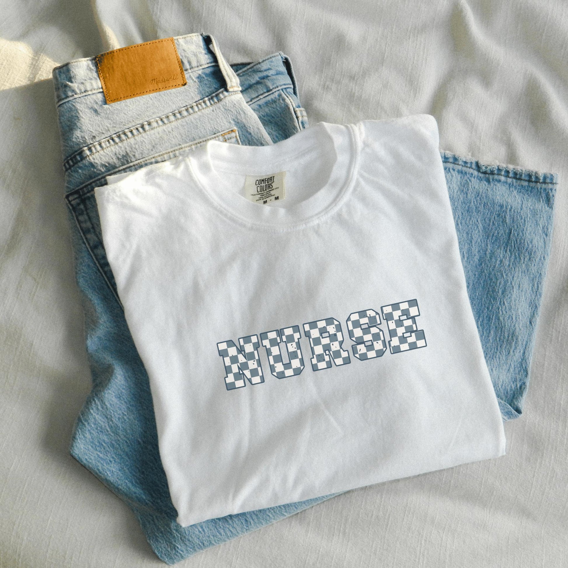 Gift for Registered Nurse Checkered Garment Dyed Comfort Color T-shirt Graphic RN Student Nurse Casual Trendy Tshirt Nurse Appreciation Tee