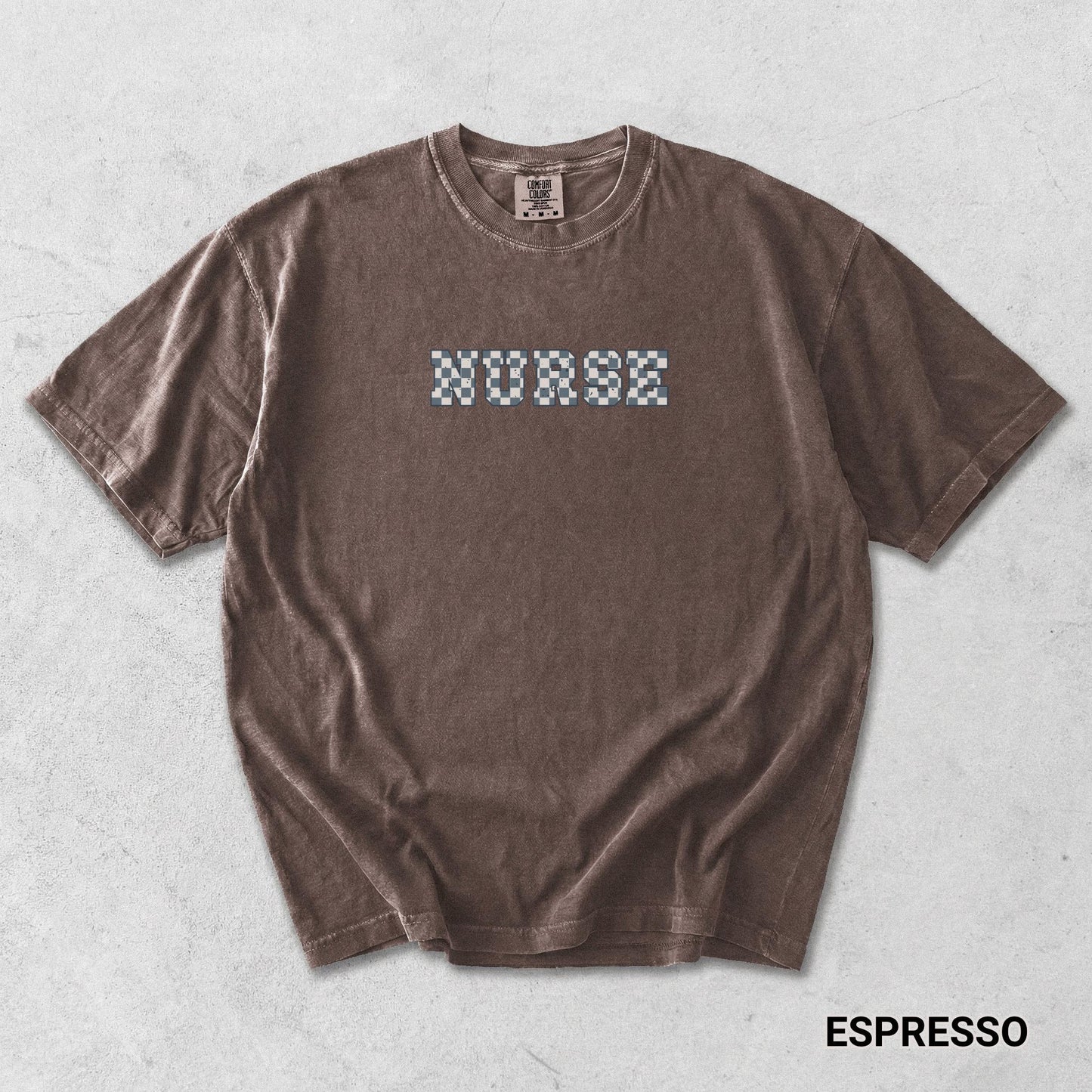 Gift for Registered Nurse Checkered Garment Dyed Comfort Color T-shirt Graphic RN Student Nurse Casual Trendy Tshirt Nurse Appreciation Tee