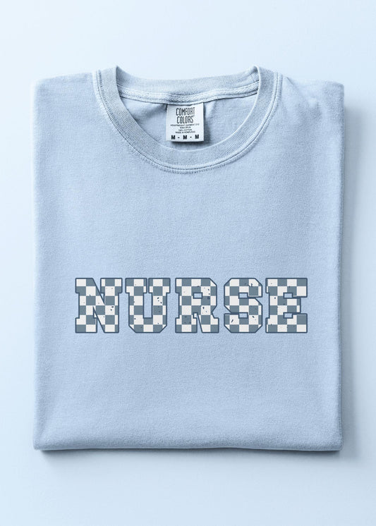Gift for Registered Nurse Checkered Garment Dyed Comfort Color T-shirt Graphic RN Student Nurse Casual Trendy Tshirt Nurse Appreciation Tee
