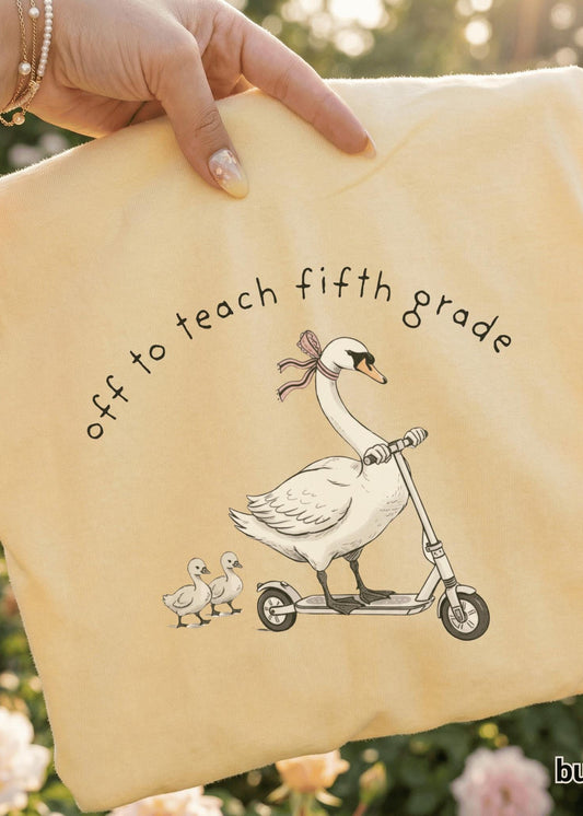Fifth Grade Teacher Classroom T-shirt Garment Dyed Retro Cottagecore off to Teach Grade Level Group Shirt Casual School Day Education Shirt