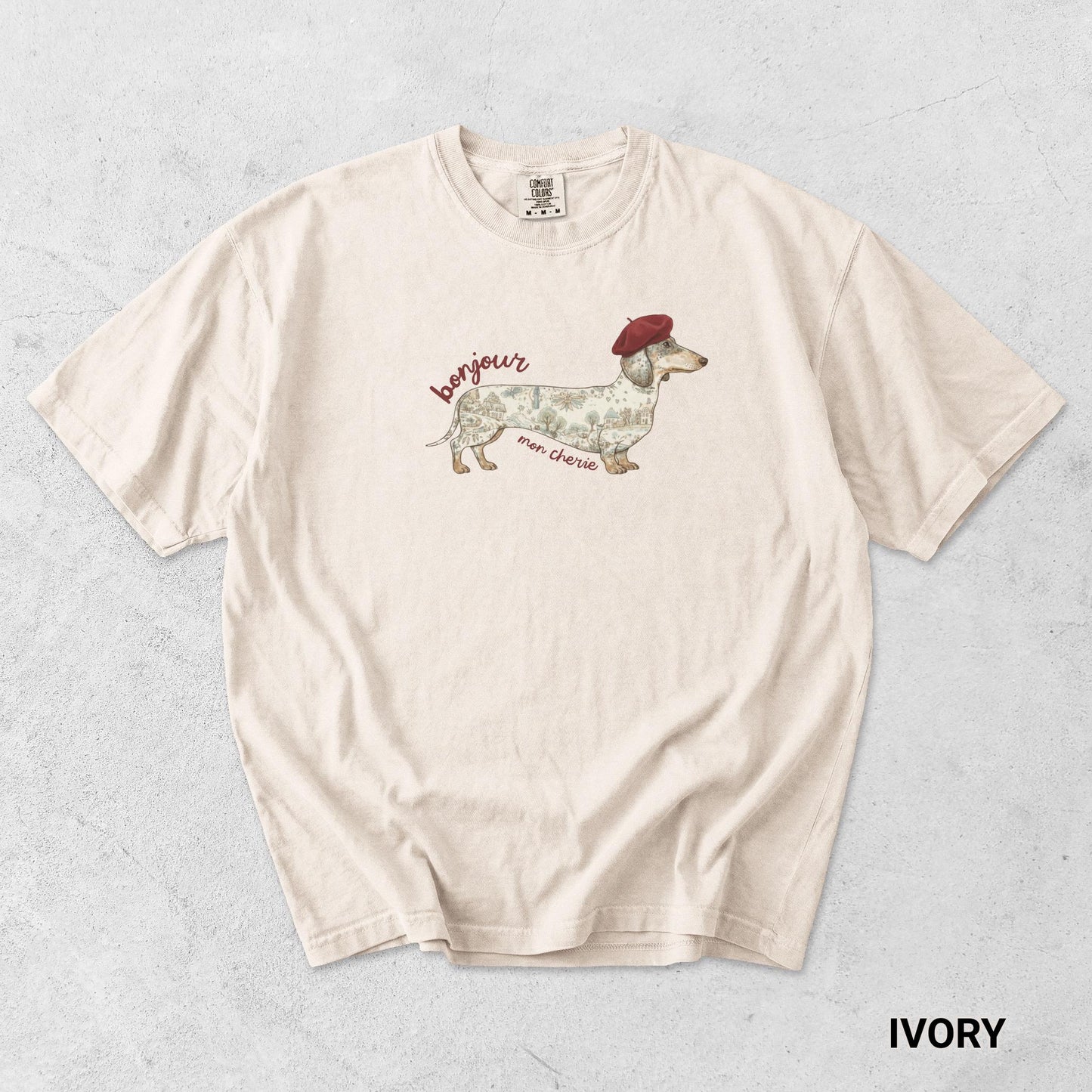 Dachshund Graphic Tee Shirt Gift Dog Mom Wiener Dog Owner Apparel French Theme Vintage Map Design Shirt Comfort Color Garment Dyed Shirt