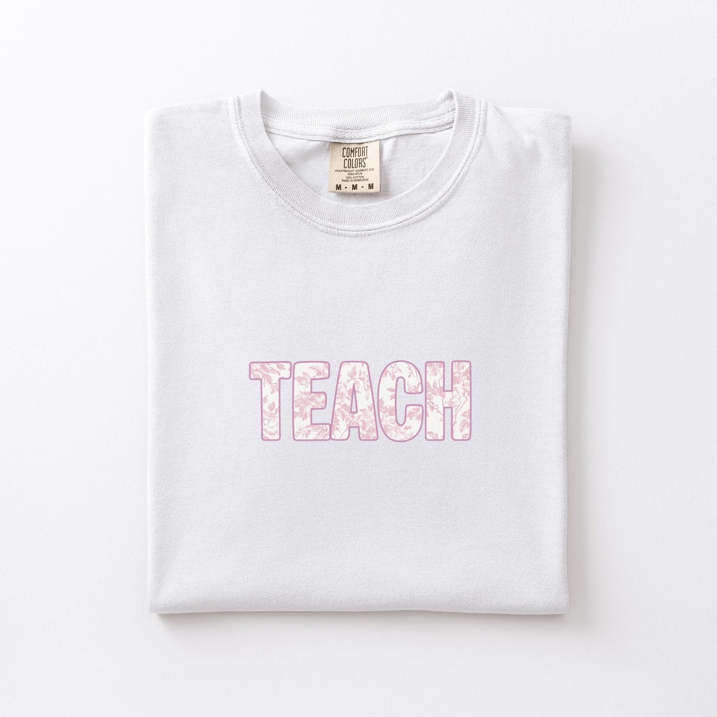 pink french toile teach graphic t-shirt comfort color garment dyed tee