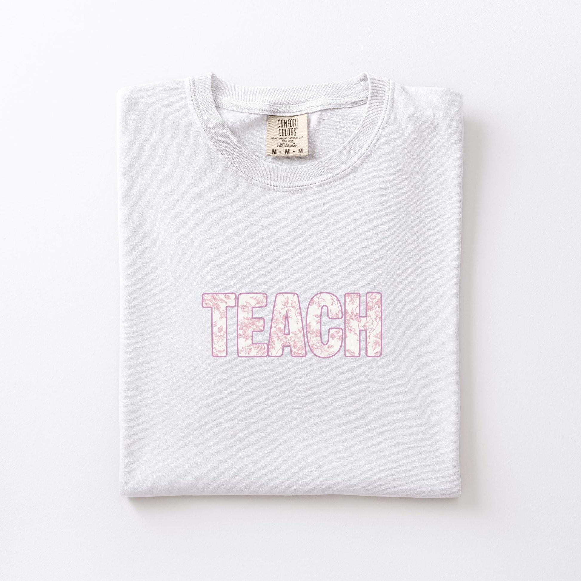 pink french toile teach graphic t-shirt comfort color garment dyed tee
