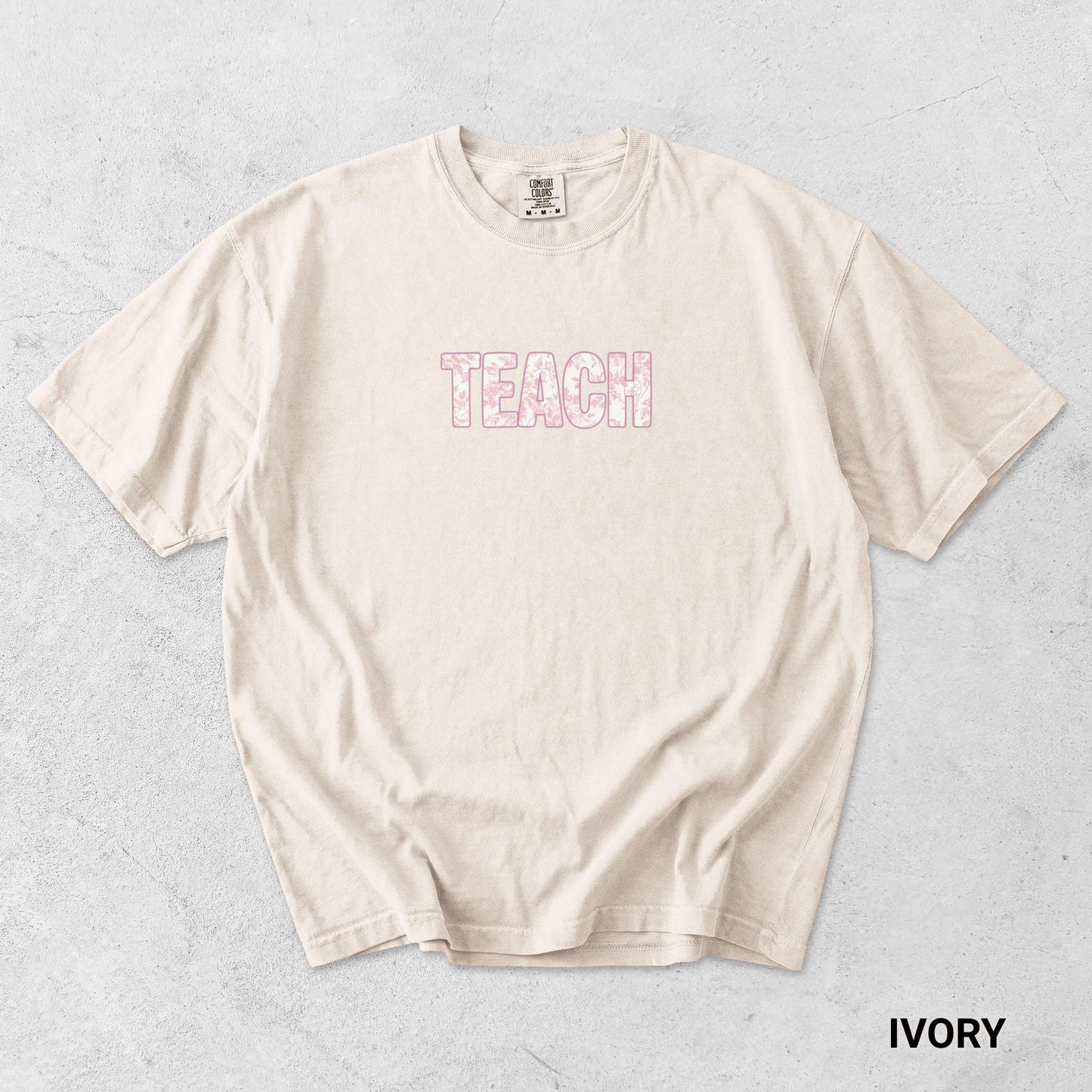 pink french toile teach graphic t-shirt comfort color garment dyed tee