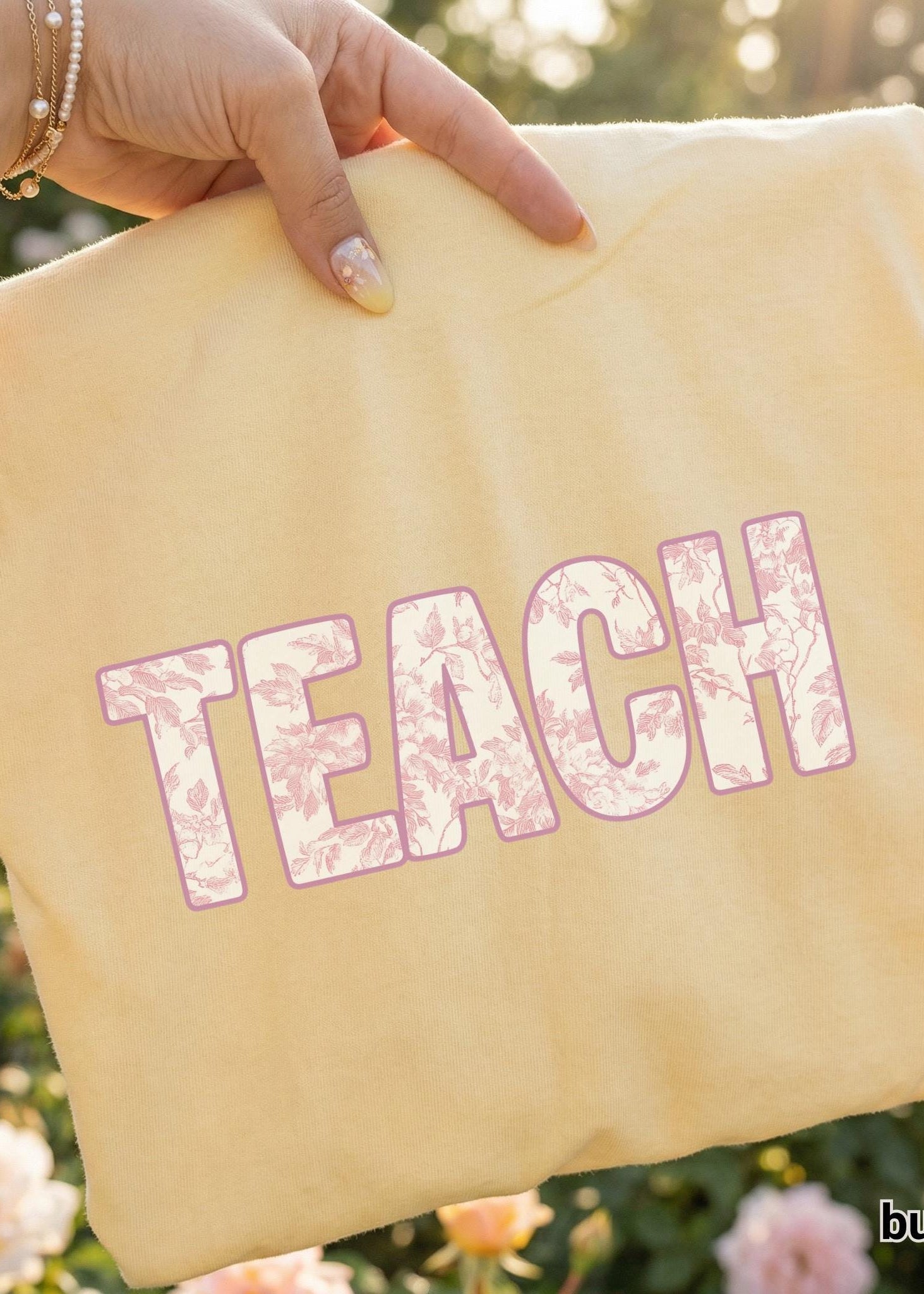 pink french toile teach graphic t-shirt comfort color garment dyed tee