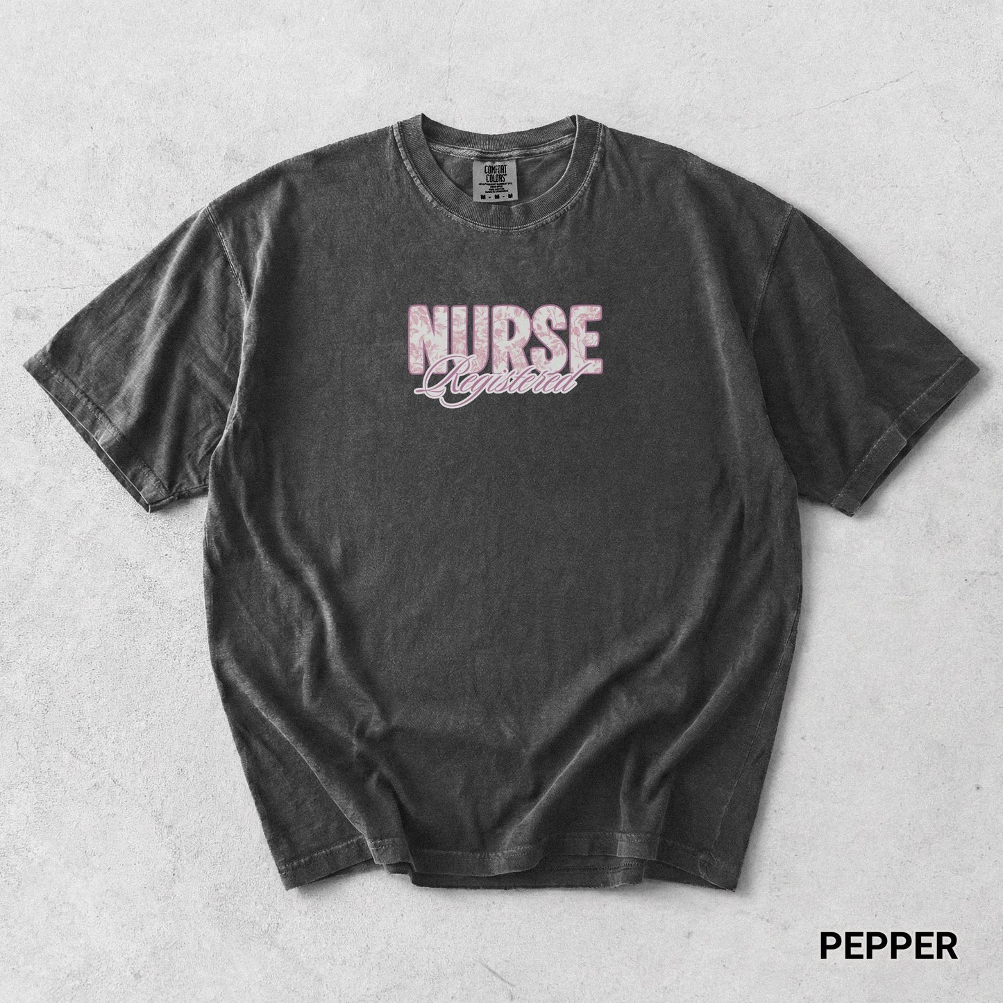 pink french toile registered nurse graphic t-shirt comfort color graphic tshirt