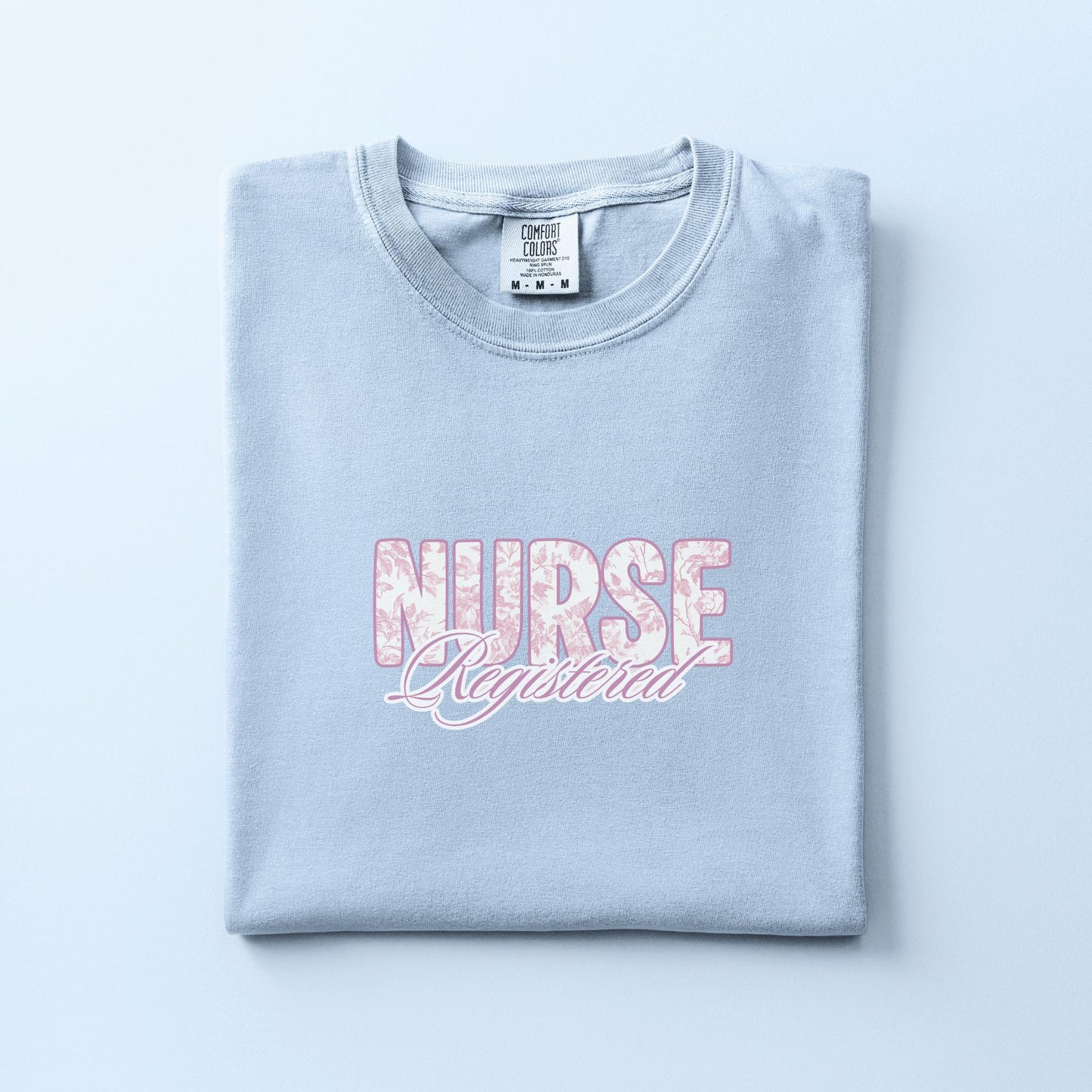 pink french toile registered nurse graphic t-shirt comfort color graphic tshirt