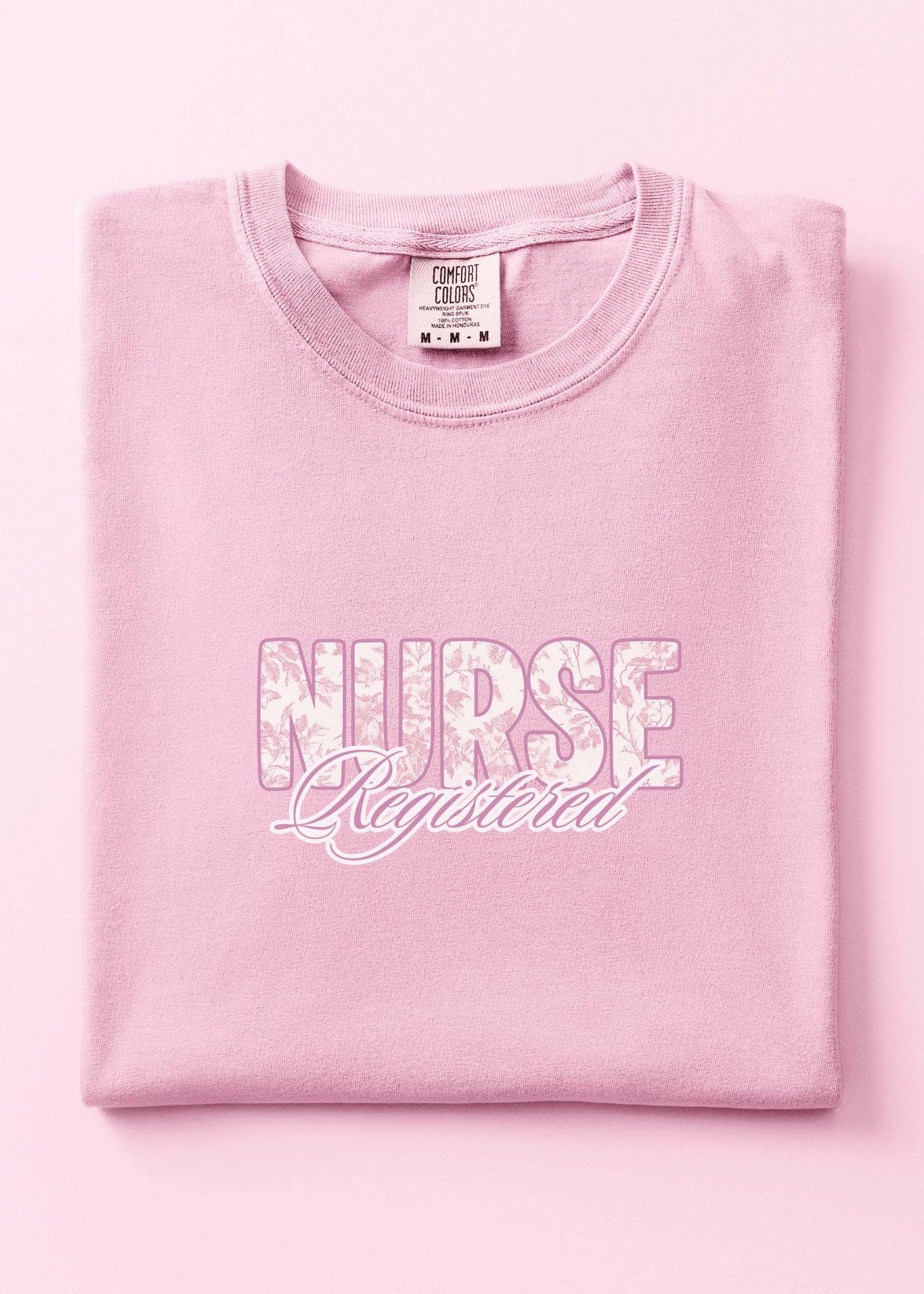 pink french toile registered nurse graphic t-shirt comfort color graphic tshirt