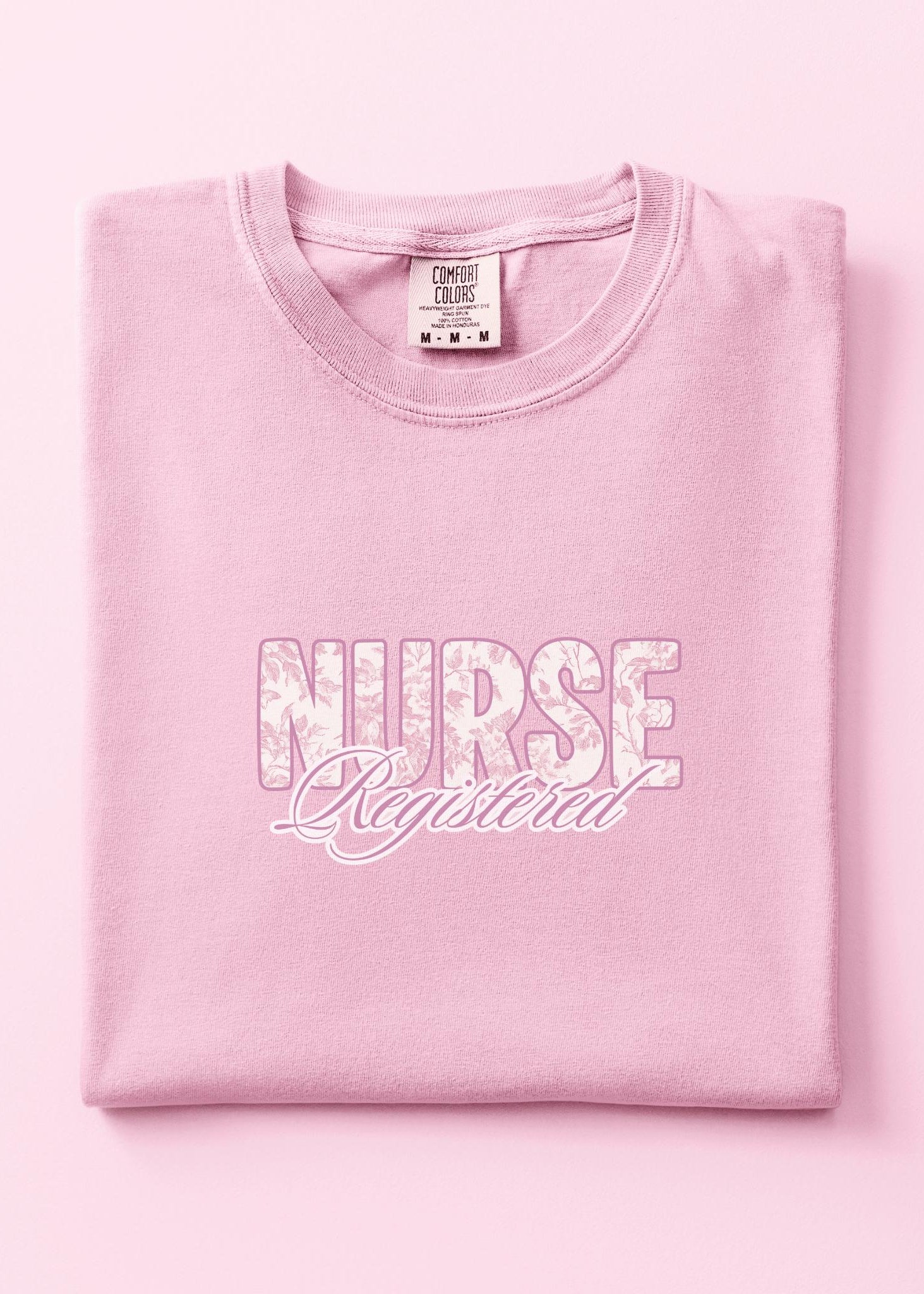 pink french toile registered nurse graphic t-shirt comfort color graphic tshirt