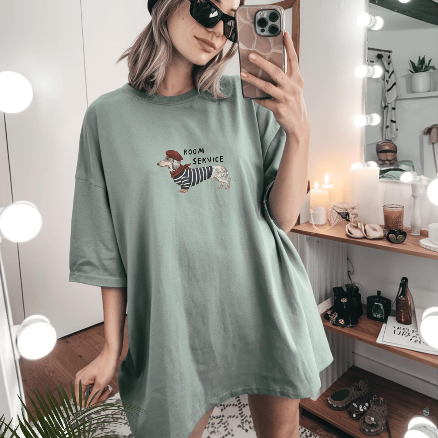 French wiener dog graphic t-shirt comfort color oversized garment dyed tee graphic top for wiener dog mom Parisian dachshund dog tshirt