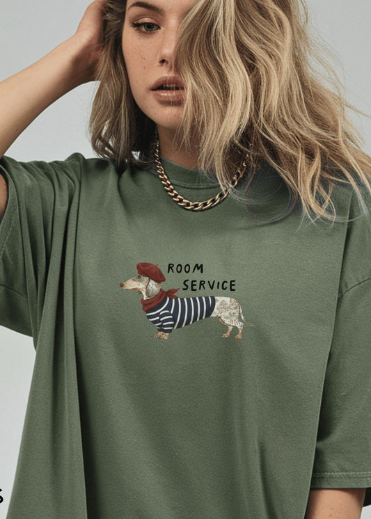 French wiener dog graphic t-shirt comfort color oversized garment dyed tee graphic top for wiener dog mom Parisian dachshund dog tshirt