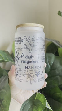 Daily Affirmations Glass Cup with Lid and Straw 16 oz Daily Reminders Glass Cup Tumbler Gift for Mom Best Friend Tumbler Iced Coffee Cup