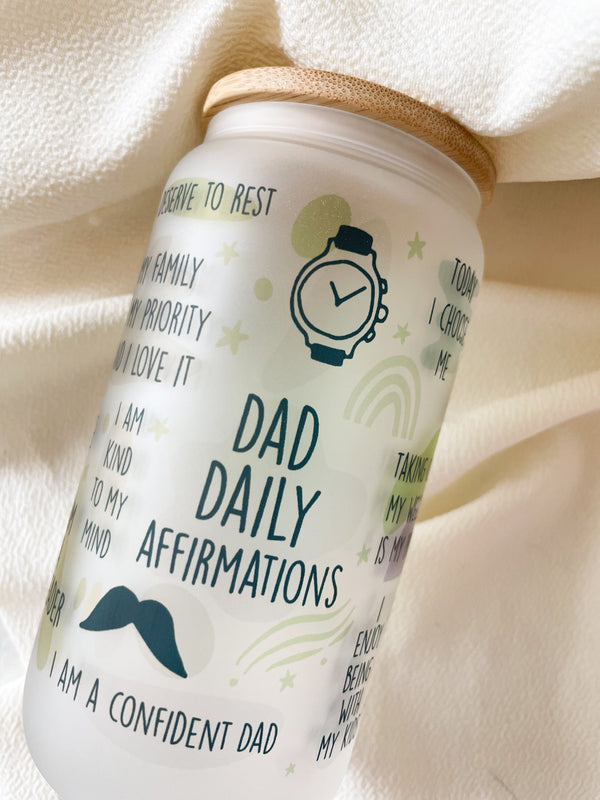 Dad Affirmation Glass Can Tumbler 16 oz Libbey Iced Coffee Cup Tumbler Dad Tumbler Coffee Cup for Husband Coffee Glass Cup with Li