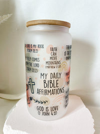 Bible Affirmation Glass Can Tumbler 16 oz Libbey Iced Coffee Cup Tumbler Bible Verse Coffee Cup Daily Reminder Glass Cup with Lid and Straw