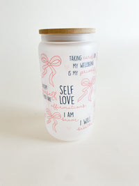 Affirmation Glass Can Tumbler 16 oz Libbey Iced Coffee Cup Tumbler Mental Health Awareness Gift Daily Reminder Glass Cup with Lid and Straw